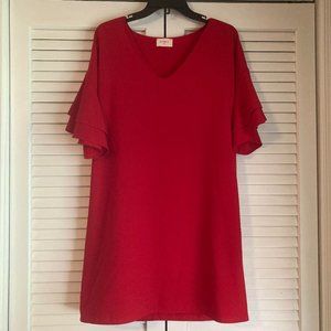 Ruffled-sleeved red dress